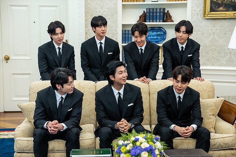 BTS speaking at the White House press briefing room on May 31, 2022