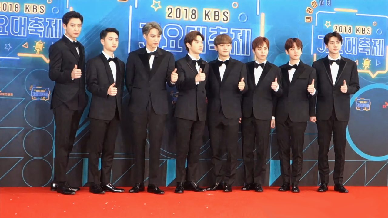 EXO performing at the KBS Gayo Daejun year-end show, December 2018